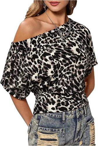Vista 31 de SweatyRocks Women's Off The Shoulder Tops Asymmetrical Summer Going Out Top Negro