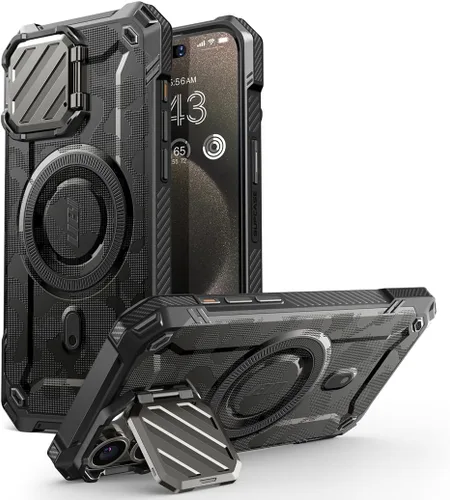 Vista 17 de SUPCASE para iPhone 15 Pro Max Funda con cubierta para cámara y soporte (UBMag XT) [Compatible con MagSafe] [Soporte incorporado]