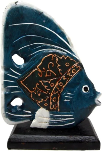 Vista 5 de Artesanos de madera hechos a mano "Ikan Teluk" Blue Tropical River Angel Fish Family Set de 3 figuras decorativas de 10.5 pulgadas de alto