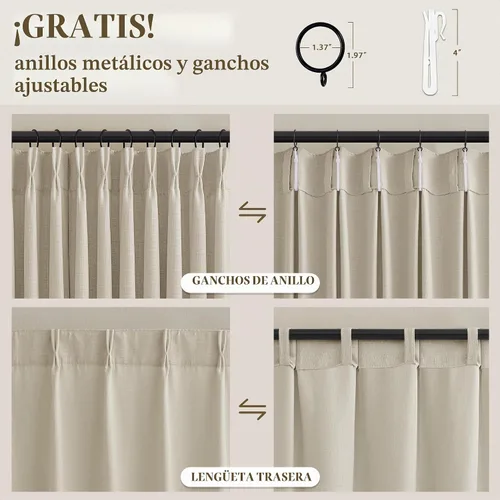 Vista 4 de TWODRAPES Juego de 2 paneles de cortinas plisadas de lino de 96 pulgadas de Avena