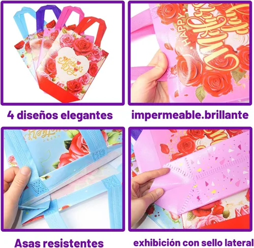 Vista 3 de HADDIY Bolsas de regalo para el Día de la Madre con asas, 16 bolsas de dulces florales no tejidas a granel para envoltura de regalos y recuerdo