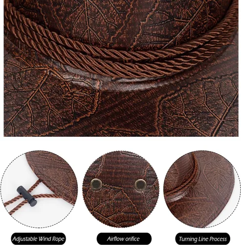 Vista 8 de L'VOW Conjunto de sombrero de vaquero retro de piel sintética con bandana para mujeres y hombres, disfraz temático de fiesta