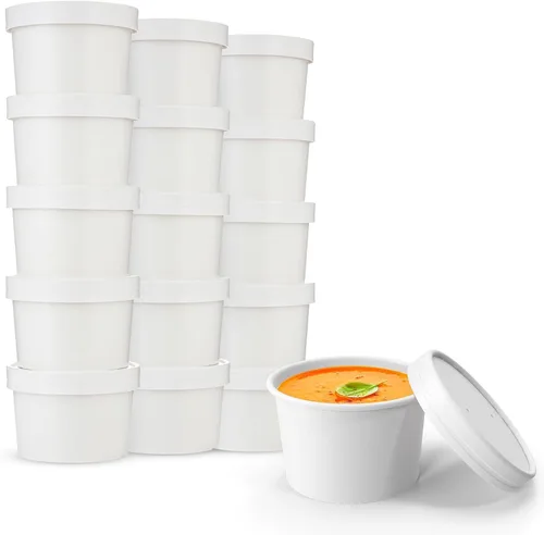Vista 8 de MT Products Vasos de sopa de papel blanco con tapas de papel ventiladas de 8 onzas – 20 tazas y 20 tapas – Vasos desechables para helado o cuencos