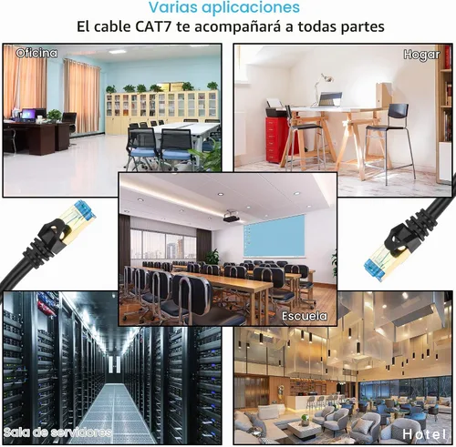 Vista 5 de Cable Ethernet Cat 7 de 10 pies, para exteriores, 10 Gbps 600 MHz, cable de conexión de red de Internet blindado SFTP de alta velocidad, 26 AWG