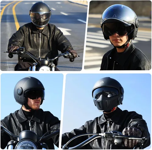 Vista 8 de TRIANGLE Cascos de motocicleta de cara completa, casco de motocross todoterreno para hombres y mujeres, doble visera con protector solar interno