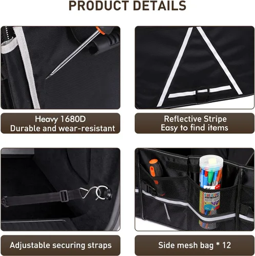 Vista 5 de HIRALIY Organizador de almacenamiento para maletero de automóvil 4 en 1 con bolsa enfriadora a prueba de fugas, caja de almacenamiento plegable