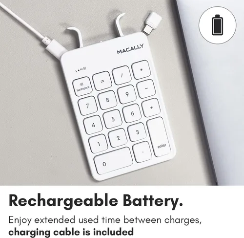 Vista 5 de Macally Teclado numérico inalámbrico USB C Teclado numérico para Mac MacBook iMac Inalámbrico de 10 teclas para computadora portátil