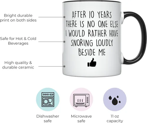 Vista 2 de YouNique Designs Taza de 10 aniversario de 11 onzas, divertida taza de café de 10 aniversario para él, taza de décimo aniversario de boda, taza