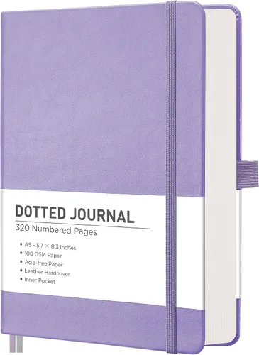 Vista 10 de RETTACY Cuaderno Diario Punteado, 320 Páginas Numeradas, Tamaño A5 Mediano (5.7" × 8.3"), Tapa Dura de Cuero, Papel Grueso de 100 GSM, para Diario