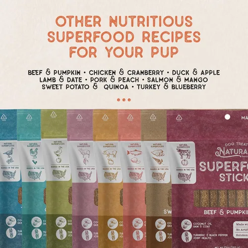 Vista 5 de Dog Treat Naturals Palitos de superalimento, carne de res y calabaza, bolsa de 10 onzas, palitos masticables para perros, totalmente naturales