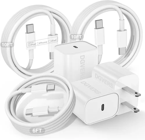 Vista 12 de Cargador rápido USBC de 20 W para iPhone 17 16 15 y cable de carga de 6/6/10 pies