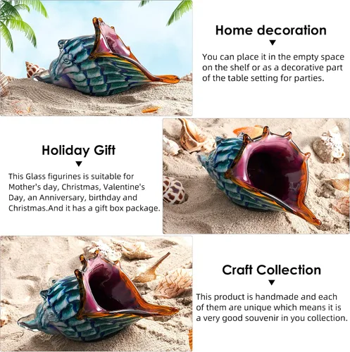 Vista 3 de EUSTUMA Adorno de figuras de caracolas de vidrio soplado a mano, adorno de animales marinos para decoración del hogar, colección de animales marinos