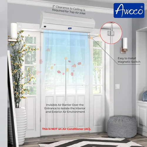 Vista 6 de Cortina de aire Awoco; 900 CFM; para uso comercial en interiores sobre puertas; con interruptor; resistente; 36 pulgadas, Blanco, 36
