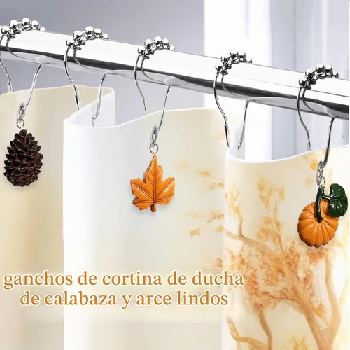 Vista 2 de Ganchos de cortina de ducha de otoño, ganchos de cortina de ducha de hojas de arce de calabaza