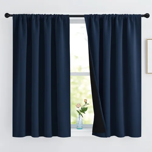 Vista 65 de NICETOWN Biscotti Beige 100% Cortinas opacas de 45" de largo para cocina, bolsillo con varilla para sótano completamente opaco, cortinas térmicas