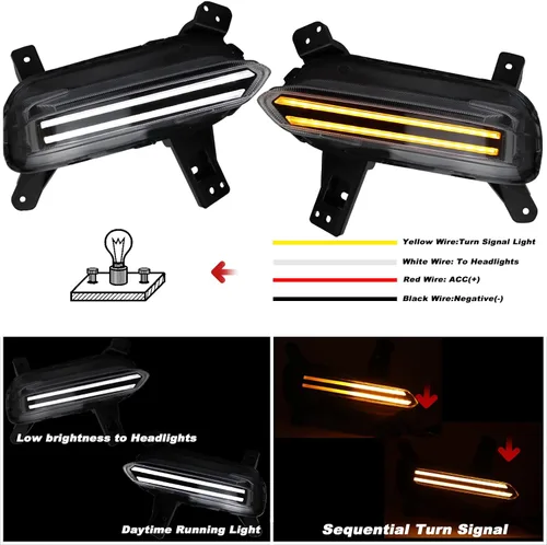 Vista 4 de Faro antiniebla delantero LED blanco/ámbar DRL con luz de circulación diurna y función de señal de giro intermitente secuencial, compatible