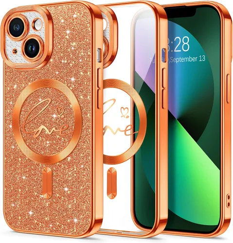 Vista 58 de Hython Funda para iPhone Air con purpurina, compatible con MagSafe Love Heart fundas magnéticas transparentes para teléfono para mujeres y niñas