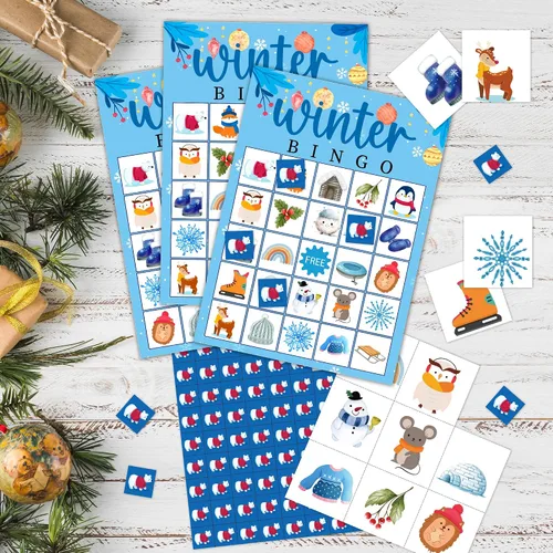 Vista 3 de Juegos de fiesta de bingo de Navidad con 24 jugadores, tarjeta de juegos de fiesta de cumpleaños, tarjetas de bingo para actividades familiares