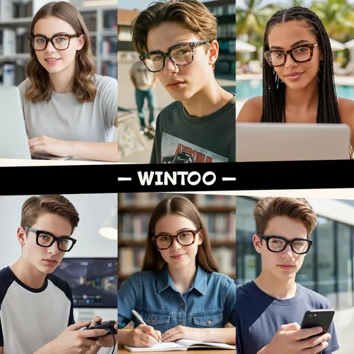 Vista 3 de Blue Light Glasses for Women and Men, 99% UV Blocking Square Frame Negro