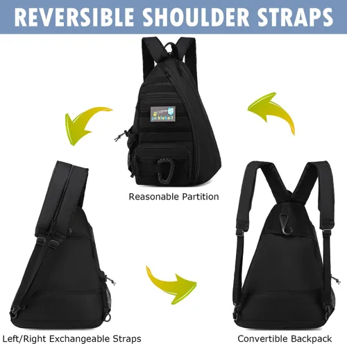 Vista 3 de Bandolera de Pickleball SunForMorning, Mochila Táctica de Pickleball para Mujeres y Hombres, Bolsa de Hombro Ajustable con Gancho para Valla y Negro