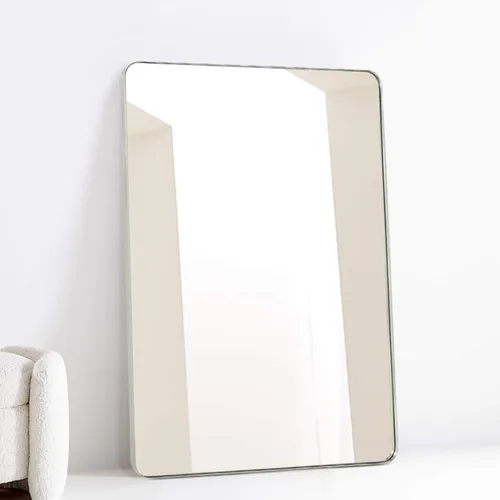 Vista 8 de TEHOME Espejo de baño rectangular redondeado de níquel cepillado de 20 x 30 pulgadas, color plateado cepillado de 30 x 20 pulgadas, espejo