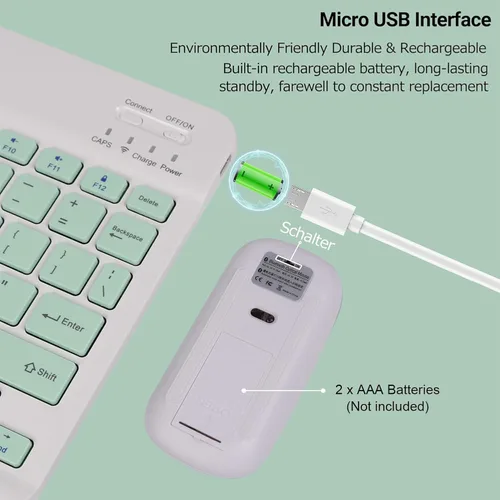 Vista 3 de Juego de teclado y mouse inalámbricos inalámbricos recargables con Bluetooth, teclado compacto y portátil ultrafino para Verde