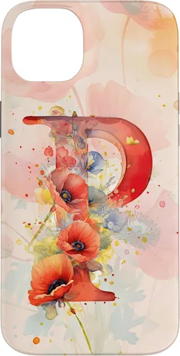 Vista 15 de iPhone 16 Beautiful Poppy Flowers Initial Letter P Monogram Watercolor Case