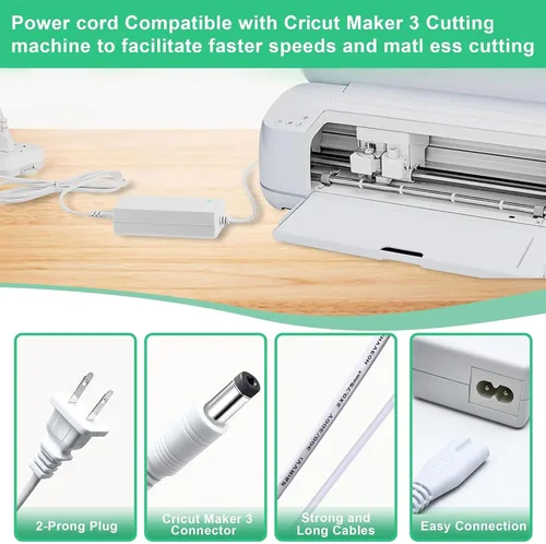 Vista 2 de Cable de alimentación compatible con la máquina de corte Cricut Maker 3, cable de repuesto de alimentación de 24 V CC compatible con adaptador
