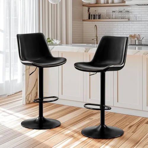 Vista 3 de STOOLINK Taburete de Bar Moderno Extra Grande con Asiento de Cuero de Microfibra - Altura Ajustable, Ergonómico de Servicio Pesado, Conjunto de Negro