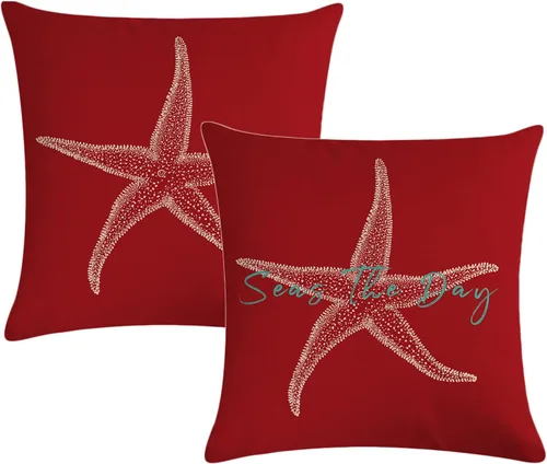 Vista 15 de 7COLORROOM Juego de 2 fundas de almohada con diseño de mar y estrellas de mar sobre fondo negro, fundas de cojín decorativas para el hogar, fundas