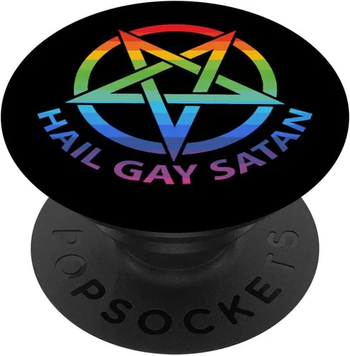 Vista 6 de PopSockets MagSafe PopGrip para iPhone con texto en inglés «Hail Gay Satanás»