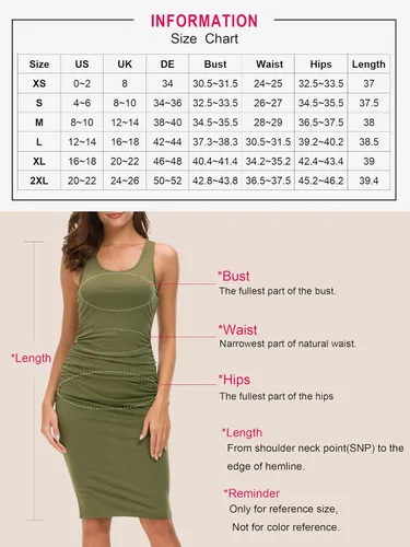 Vista 6 de Missufe - Vestido casual para mujer, sin mangas, con espalda cruzada, ajustado y fruncido, hasta por debajo de la rodilla