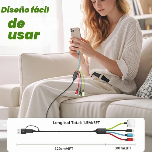 Vista 6 de Travel Essentials - Cargador de Apple Watch, cable de carga múltiple 4 en 2 con doble tipo C, cargador de viaje USB A/C para múltiples dispositivos