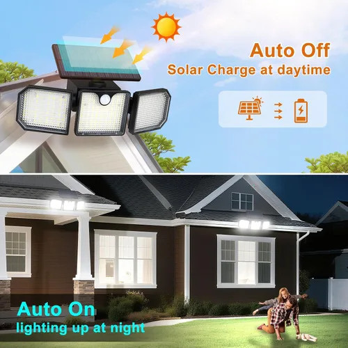 Vista 3 de Aolyty Luces solares con sensor de movimiento, luces estroboscópicas solares impermeables IP65, luces de pared estroboscópicas - Blanco