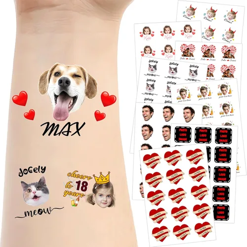 Vista 30 de Tatuajes temporales personalizados para la cara, tatuajes faciales personalizados con nombre de foto, logotipo, texto, calcomanía de tatuaje falsa