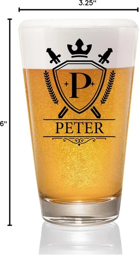 Vista 6 de PREZZY Taza de cerveza personalizada con letra P, vasos de pinta personalizados con nombre inicial, monograma divertido del alfabeto A-Z, vaso