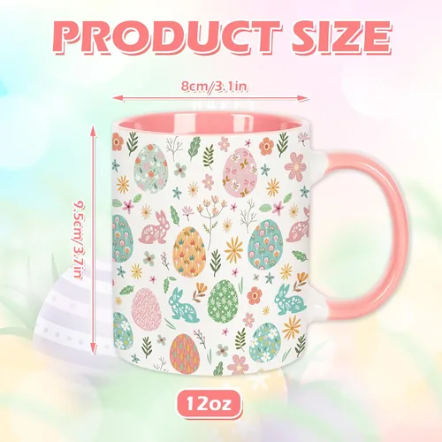 Vista 2 de JarThenaAMCS Taza de té de cerámica con diseño de conejo y huevo de Pascua, taza de café rosa para fiesta de primavera, hogar, escuela, oficina