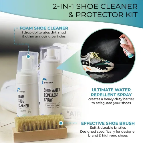 Vista 3 de EZSolution - Kit de limpieza de zapatos, solución de limpieza de espuma 2 en 1 y protector repelente de manchas para zapatos de gamuza, nubuck