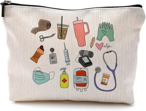 Vista 14 de Bolsas de maquillaje para enfermeras - Bolsas de cosméticos con cremallera para mujeres y estudiantes de enfermería Un estilo-enfermera-blanco