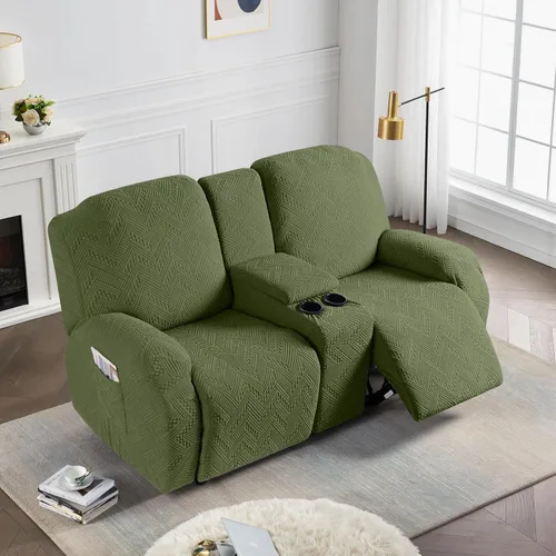 Vista 6 de Ruaozz - Funda elástica para sofá biplaza reclinable con consola, color verde militar