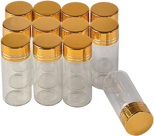 Vista 14 de 24 botellas de vidrio de 0.2 fl oz Tapa de aluminio Tapa dorada Vacío Transparente Transparente Contenedor de regalo Líquido Deseo Botellas Frascos