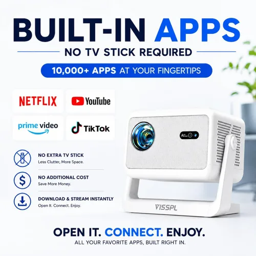 Vista 10 de [Ahora con Netflix y 3500ANSI] Proyector inteligente 4K con WiFi y Bluetooth, enfoque automático y servidor de impresión portátil Keystone, mini