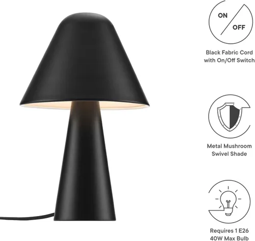 Vista 6 de Modway EEI-6529-BLK Jovial - Lámpara de mesa de metal con forma de hongo, color negro