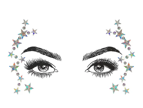 Vista 3 de Joyas musicales de rubí para la cara, gemas de cristal rave, tatuajes de fiesta con purpurina (8 piezas)
