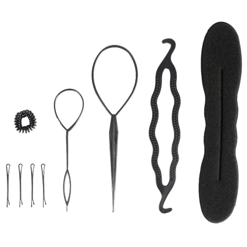 Vista 9 de Herramientas de cola de cabello, juego de 4 herramientas de trenzado de ciempiés francés, herramientas de bucle, bricolaje para peinar el cabello