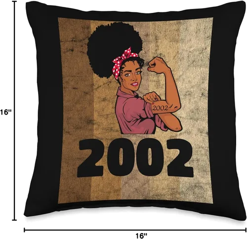 Vista 4 de Black Pride Melanin Queen African American Gifts Vintage 2002 Limited Edition 21st Birthday Afro Girls Women - Almohada de 16 x 16 pulgadas