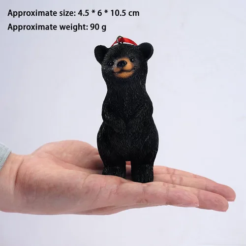 Vista 3 de Mini estatua de oso pequeño adorno de escultura colgante figura de animal regalo para árbol de Navidad, hogar, oficina, habitación, automóvil, Negro