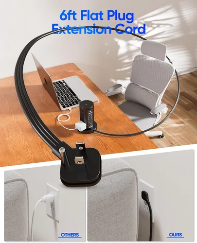 Vista 7 de Torre de Regleta de Alimentación, kakyanill Torre Protectora contra Sobretensiones 9 Tomas de CA 8 USB (4 USB C), Cable de Extensión Retráctil de 6