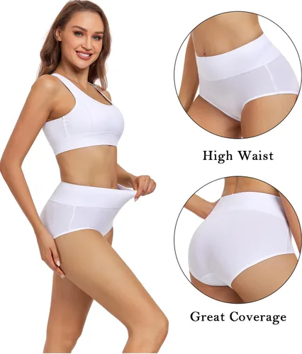 Vista 2 de wirarpa Ropa interior de algodón para mujer, de cintura alta, cobertura completa, paquete de 4 unidades (talla regular y grande)