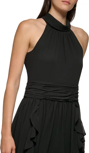 Vista 4 de Karl Lagerfeld Paris Womens Chiffon High-Low Maxi Dress with Ruffle Skirt and Mock Neck